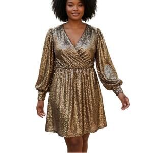 Eloquii Gold Sequin Long Sleeve Dress 18